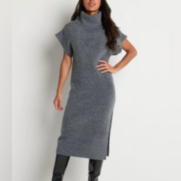Worthington Gray Straight Turttle Neck Sweater Dress Women’s Sz S Wool Blend NEW - Picture 2 of 8